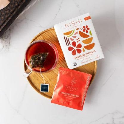 Rishi Tea Tangerine Hibiscus Herbal Tea - Organic, Caffeine Free Sachet Bags, Hibiscus Botanical Blend - 15 Count (Pack of 1)