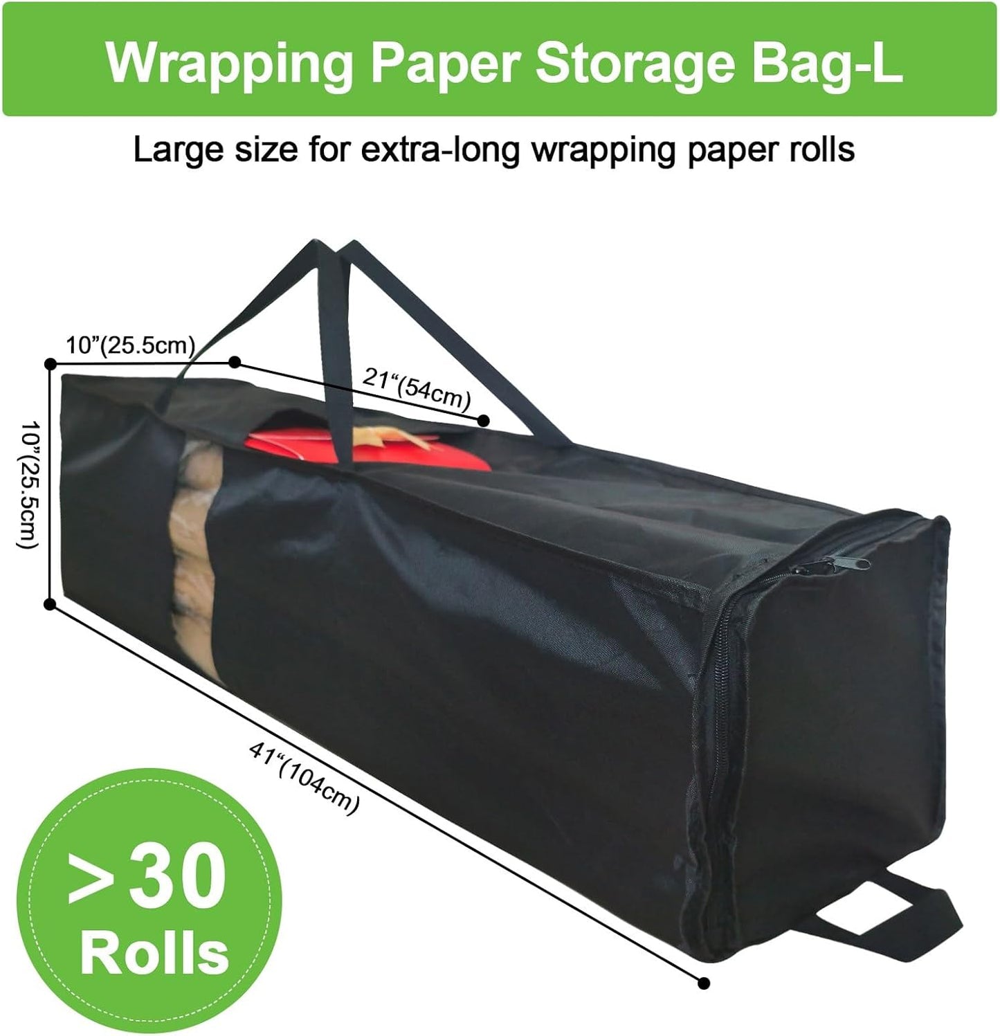 Newbob Gift Wrapping Storage Bag - Heavy Duty Waterproof Organizer for Up to 30 Rolls, 41" with Zipper & Pockets
