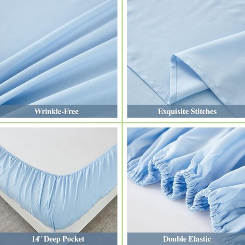 ILAVANDE Queen Sheets Set - Luxury 1800 Series Microfiber - Super Soft & Wrinkle Free - Baby Blue, 6 Pieces