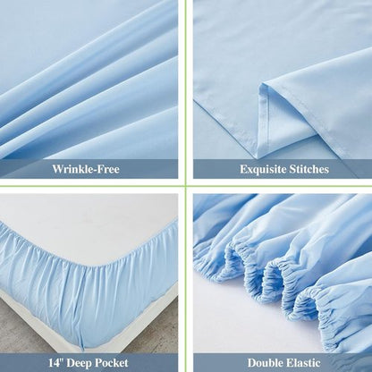 ILAVANDE Queen Sheets Set - Luxury 1800 Series Microfiber - Super Soft & Wrinkle Free - Baby Blue, 6 Pieces