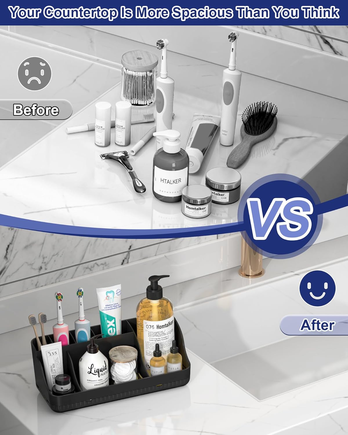 Skiennix Bathroom Counter Organizer - 7 Slot Detachable Toothbrush Holder | Anti-Slip Vanity Storage for Adults & Kids