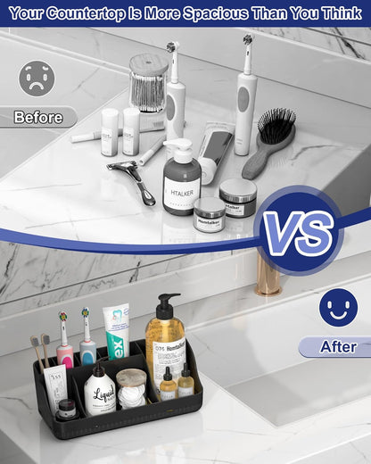 Skiennix Bathroom Counter Organizer - 7 Slot Detachable Toothbrush Holder | Anti-Slip Vanity Storage for Adults & Kids