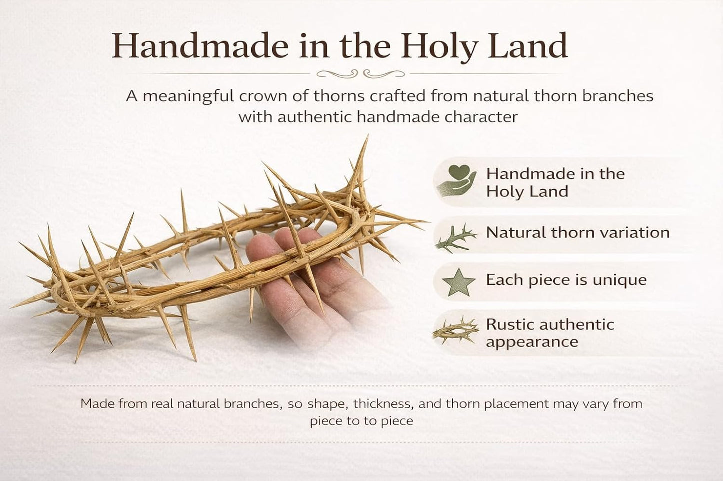 ZULUF Crown of Thorns Ornament - Authentic 7.5" Holy Land Gift Box from Bethlehem | Passion of Christ