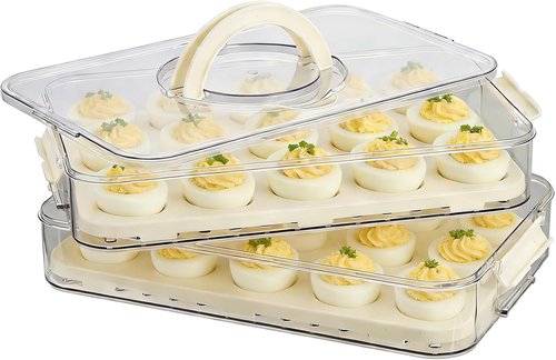 Deviled Egg Carrier by [Brand Name] - Durable 2-Layer Plastic Container with Lid | Holds 40 Eggs, Easy Carry Handle