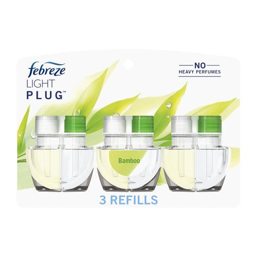 Febreze Plug In Air Freshener, Odor-Fighting Scented Oil Refill, Air Fresheners for Home and Bathroom and Kitchen, Long Lasting for Strong Odors, Light Bamboo Scent, 0.87oz Refills, 3 Count