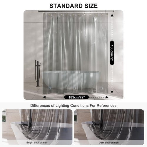 AmazerBath Shower Curtain Liner, 100% EVA Luxury Soft Clear Grey Heavy Duty Shower Curtain and Liner 2-in-1, 72x72 Plastic Weighted Bathroom Shower Curtain, 12 Rustproof Grommets & Heavyweight Stones