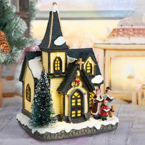 Innodept12 Christmas Church Light House Snow Village | Charming Figurines & Choirs Decor