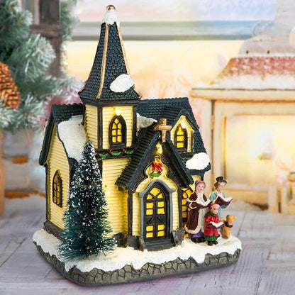 Innodept12 Christmas Church Light House Snow Village | Charming Figurines & Choirs Decor