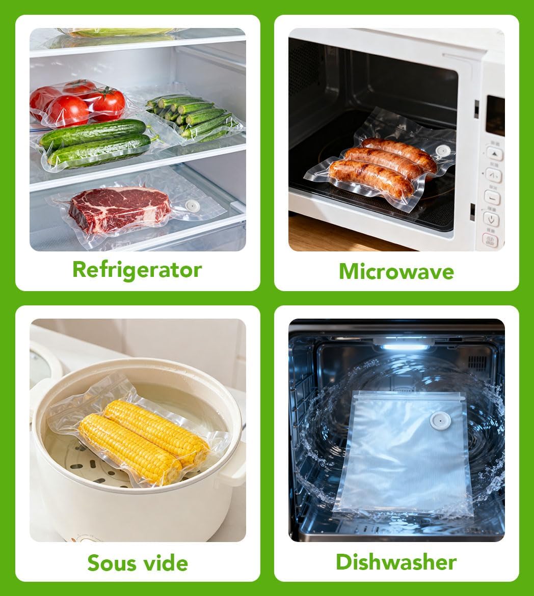 Vacuum Sealer Bags - 30 Pcs BPA-Free Reusable Food Storage Bags with Air Valve | Ideal for Sous Vide & Microwave