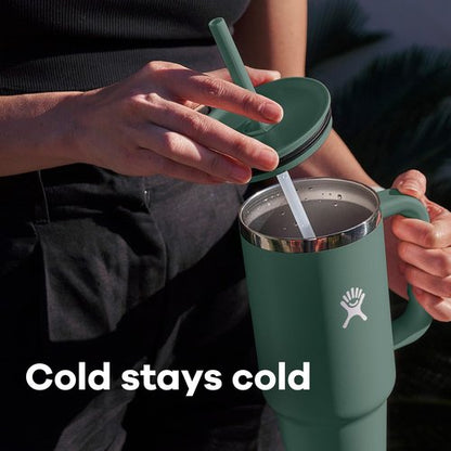 Hydro Flask Travel Tumbler with Handle, Lid and Straw - Insulated Stainless Steel in 40 Oz Moonshadow