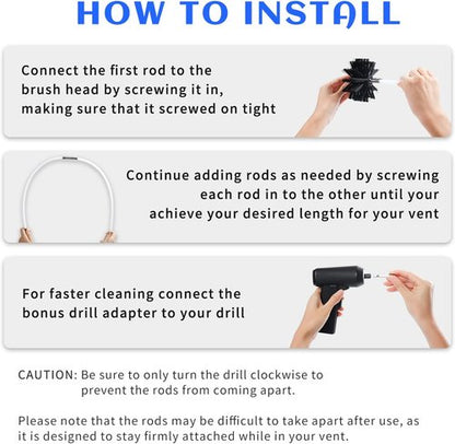 HOKLNUSE Dryer Vent Cleaner Kit - Heavy-Duty 30ft Chimney Sweep & Lint Removal Brushes | 4" & 6" Heads