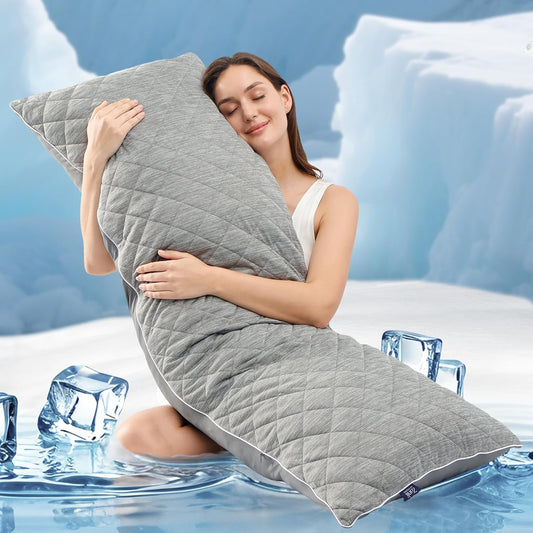 ZonLi Cooling Body Pillow - Memory Foam Insert for Side Sleepers & Pregnancy | 20 x 54 Inch, Grey with Washable Case
