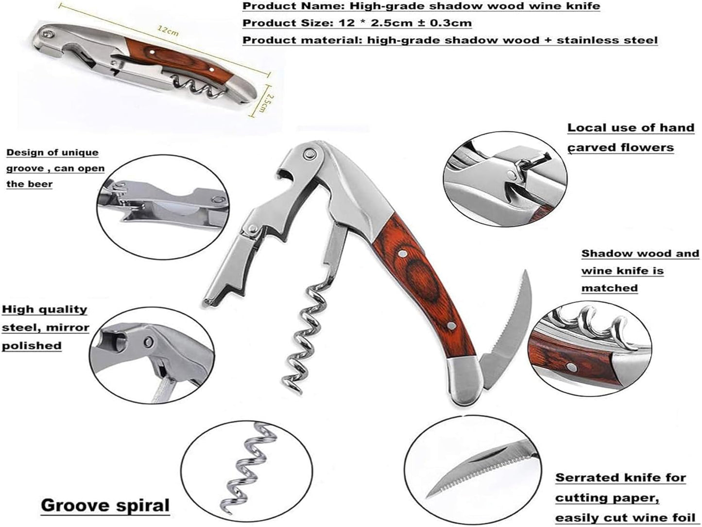 Professional Waiter Corkscrew Wine Key for Bartenders Set of 3,With Long Rosewood Handle Stainless Steel Handle Wine Opener for Bar Restaurant Waiters, Sommelier, Bartend (Long Wood 3 Packs)