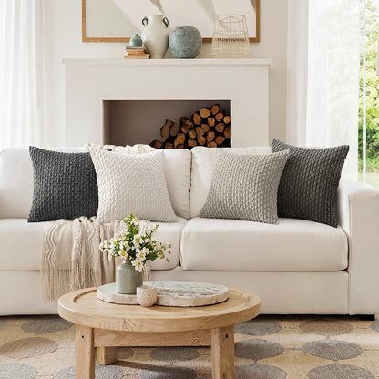 MIULEE Decorative Throw Pillow Covers - Soft Corduroy Striped Cushion Covers | Set of 4, 18x18 Inch, Neutral Grey