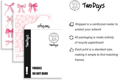 TwoDays Pink Coquette Wall Art Posters - Trendy Aesthetic Decor for Girls' Dorm | Set of 12 Unframed Prints (8" X 10" Largest)