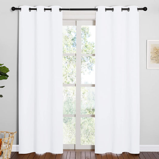 NICETOWN Curtain Set - 50% Light Reducing Drapes for Living Room | 2 Panels, 42" x 84", Pure White