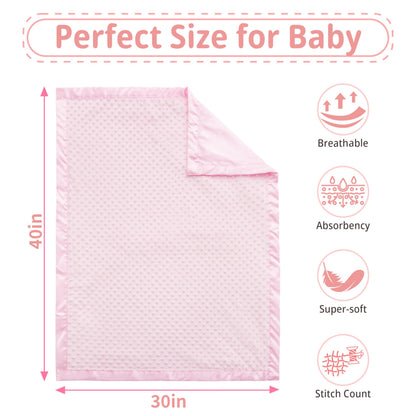 Pro Goleem Baby Soft Minky Dot Blanket with Silky Satin Backing Baby Gifts for Girls（Pink, 30’’ x 40’’）