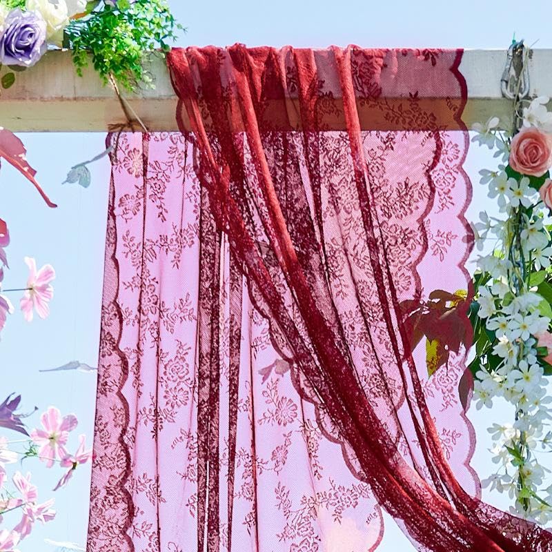 Wine Red Lace Canopy for Bedroom & Wedding Decor - 275W x 40L