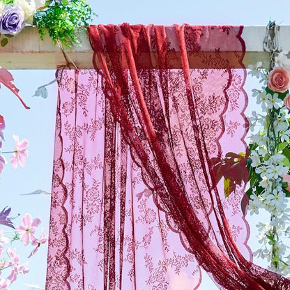 Wine Red Lace Canopy for Bedroom & Wedding Decor - 275W x 40L