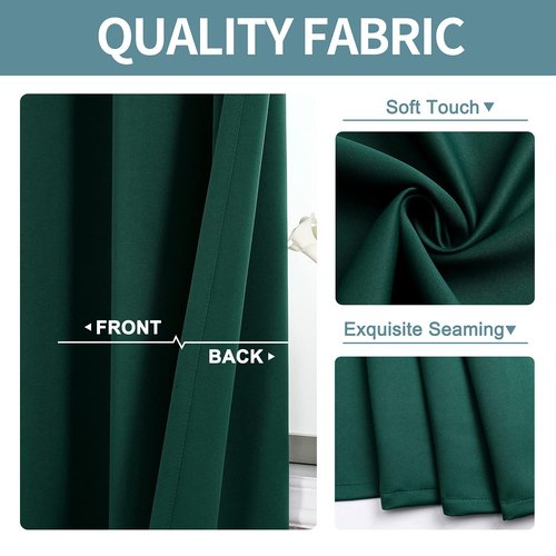 ChrisDowa Small Window Curtains for Kitchen and Bedroom - Grommet Short Thermal Insulated Room Darkening Curtains (2 Panels, Forest Green, 52 x 36 Inch)