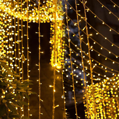 WATERGLIDE 300 LED Curtain Lights - Remote Control Holiday String Lights | 8 Lighting Modes, Warm White