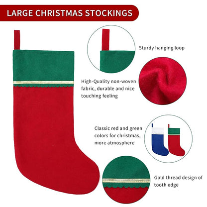 24 Pack Felt Christmas Stockings, Red & Green with Gold Trim, 19 Inches - Variation: Red & Green+24 Pack