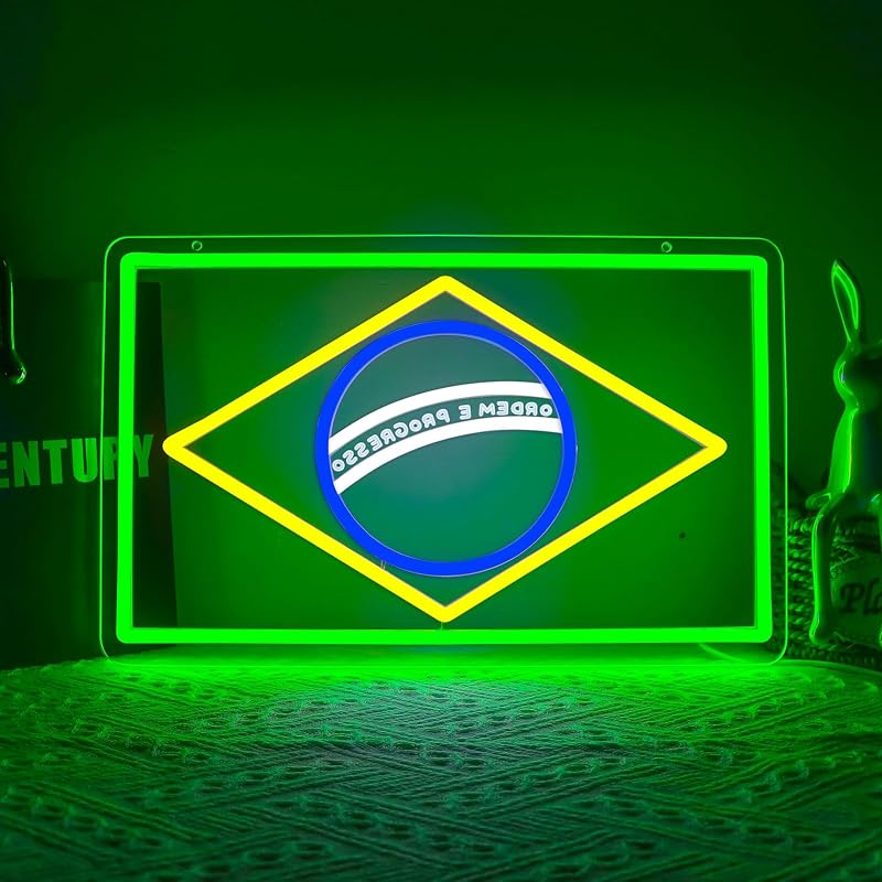 Brazil Flag Neon Sign - Dimmable LED Wall Light for Man Caves, Bedrooms & Garages
