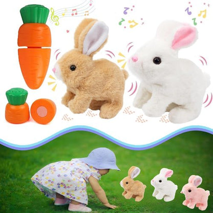 Hopping Bunny Toy - Interactive Electronic Plush Rabbit with Sounds & Twitching Ears | Easter Gift for Kids (Brown & White)