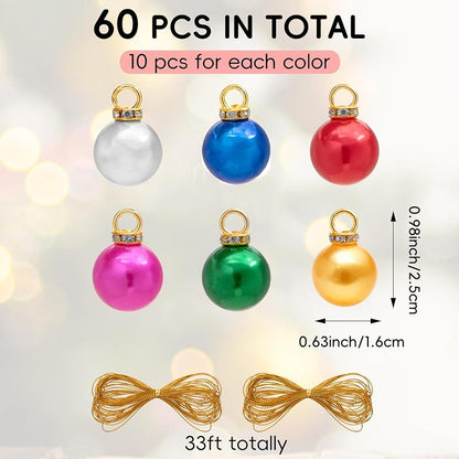 60Pcs Mini Christmas Ball Ornaments Set, 0.6 Inch Glitter Xmas Tree Bulbs in 6 Colors