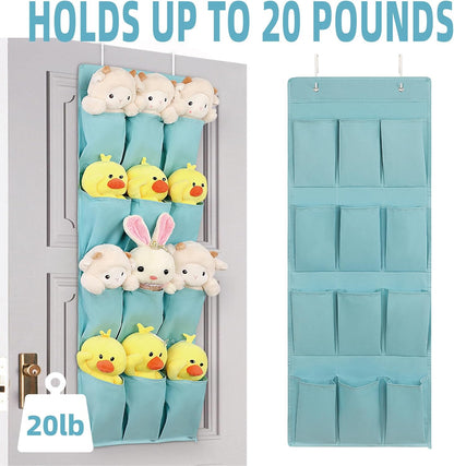 Skiennix Over The Door Shoe Organizer - 12 Large Pocket Hanging Rack for Men, Women & Kids - Light Blue