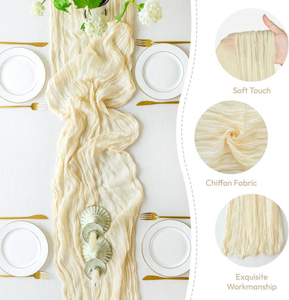 Sioloc Beige Cheesecloth Table Runner - Soft Boho Decor for Weddings & Events | 120'' x 35''