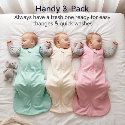 Skiennix Baby Sleep Sack | 100% Cotton Wearable Blanket for 12-18 Months | 3-Pack, Breathable & Lightweight with 2-Way Zipper