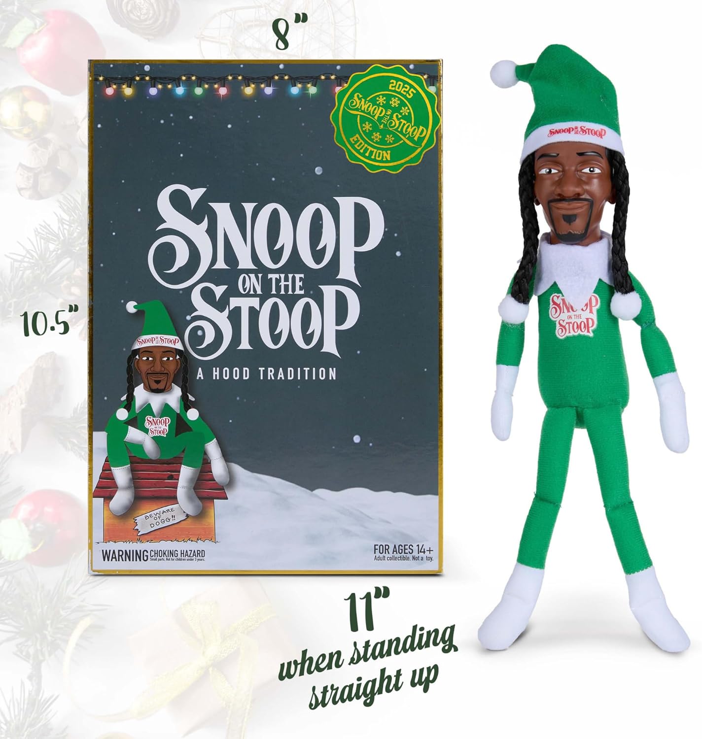 Snoop Dogg Christmas Elf Figurine - 12” Plush Shelf Decor for Holiday Cheer