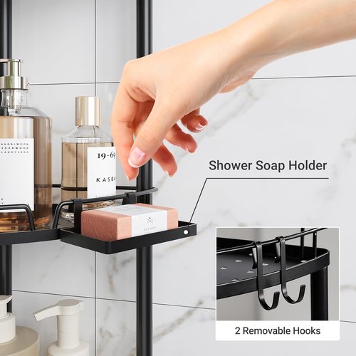 ELYKEN Corner Shower Caddy - 3-Tier Rustproof Metal Organizer with Soap Holder & Adjustable Feet - Black
