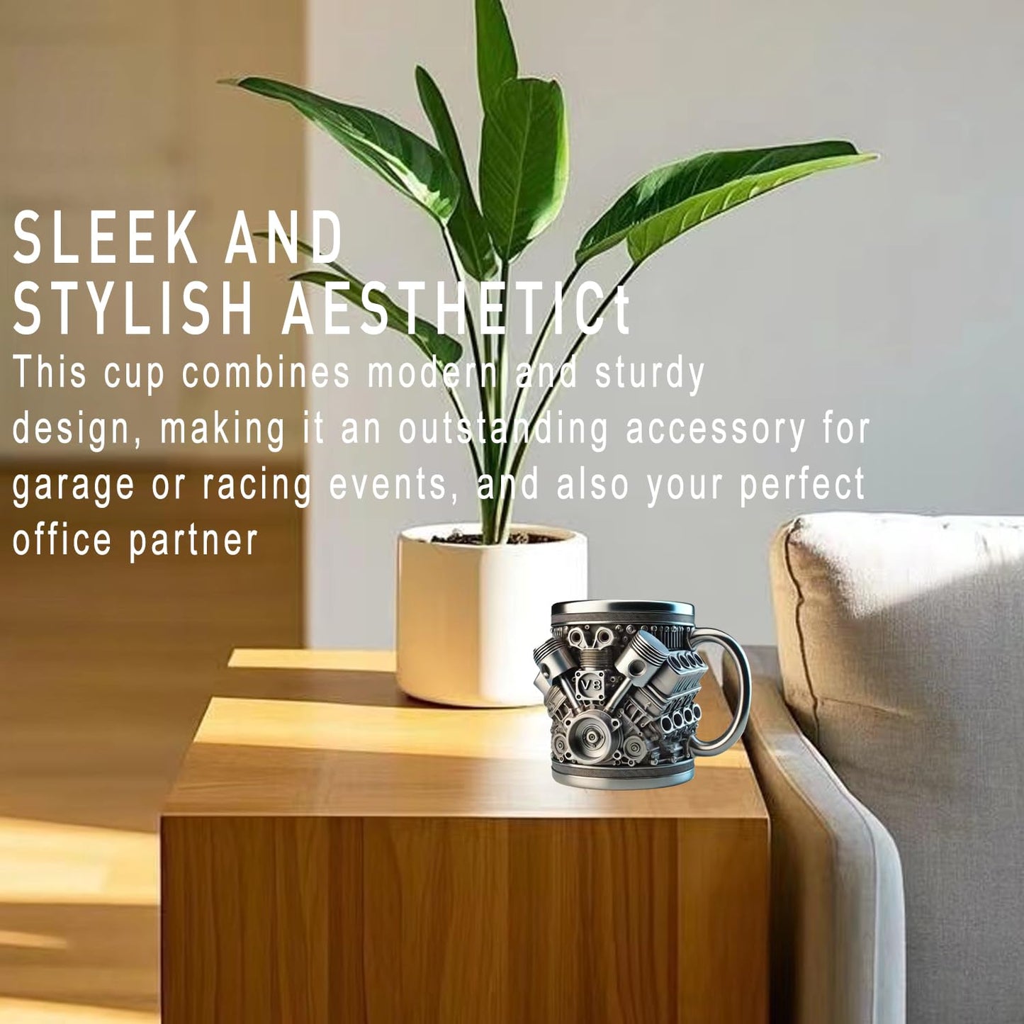 Personalized Stainless Steel Mug - V8 & V6 Engine Design,15oz Handcrafted Durable & Stylish, Perfect for Car Enthusiasts (V8)