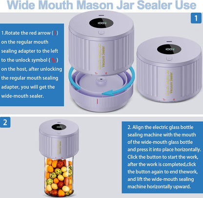 Regine Switzerland Electric Mason Jar Vacuum Sealer Kit - Ideal for Wide & Regular Mouth Jars - Purple