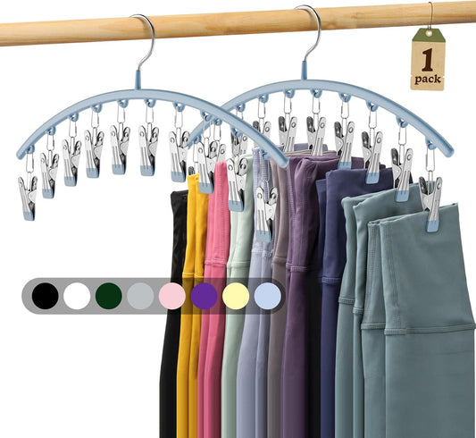 Volnamal Legging Organizer - Space-Saving Metal Yoga Pants Hanger with 10 Clips - Blue