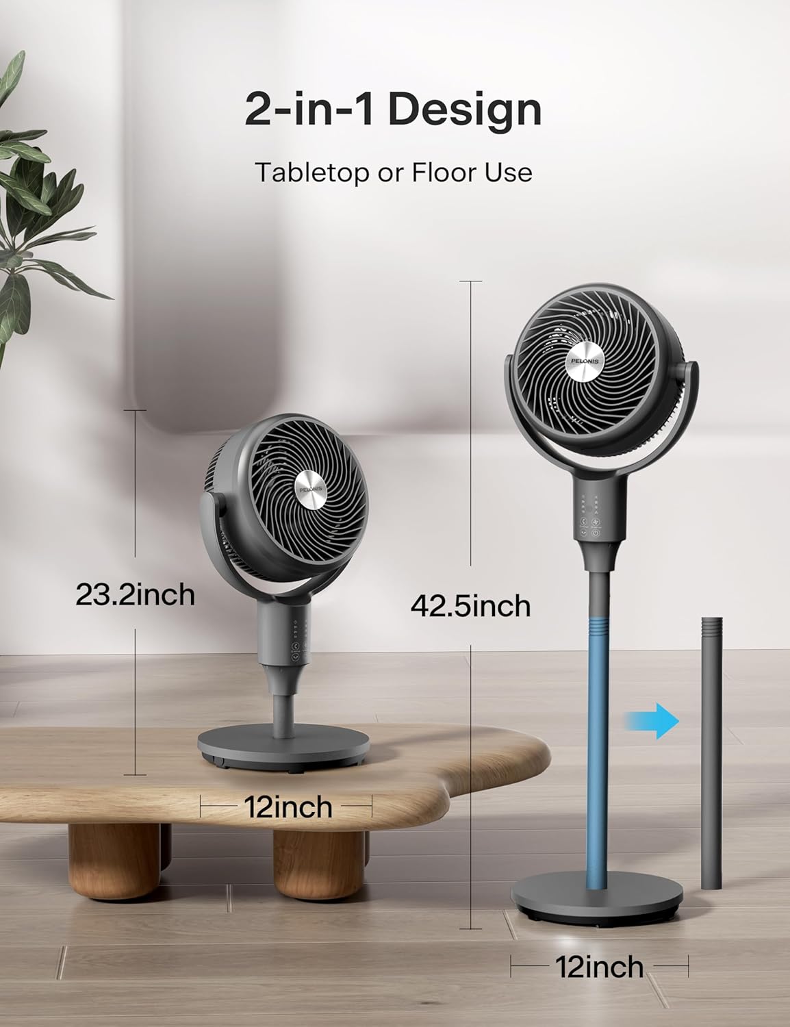 Pelonis Pedestal Fan - Ultra OmniFlow Air Circulator with 135°+90° Oscillation | Quiet 3-Speed Floor Fan with Remote & Timer