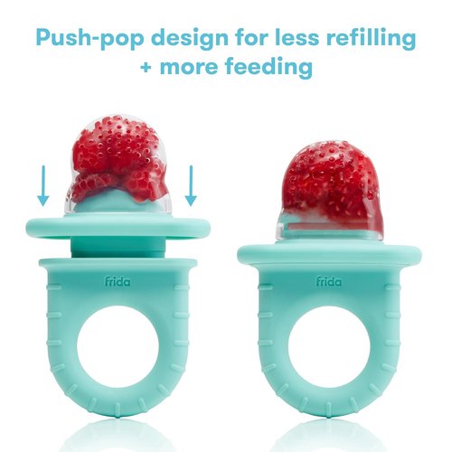 Frida Baby Push Pop Silicone Feeder - Safe Baby Fruit Food Feeder for Fresh & Frozen Foods | 3 Count, Teal