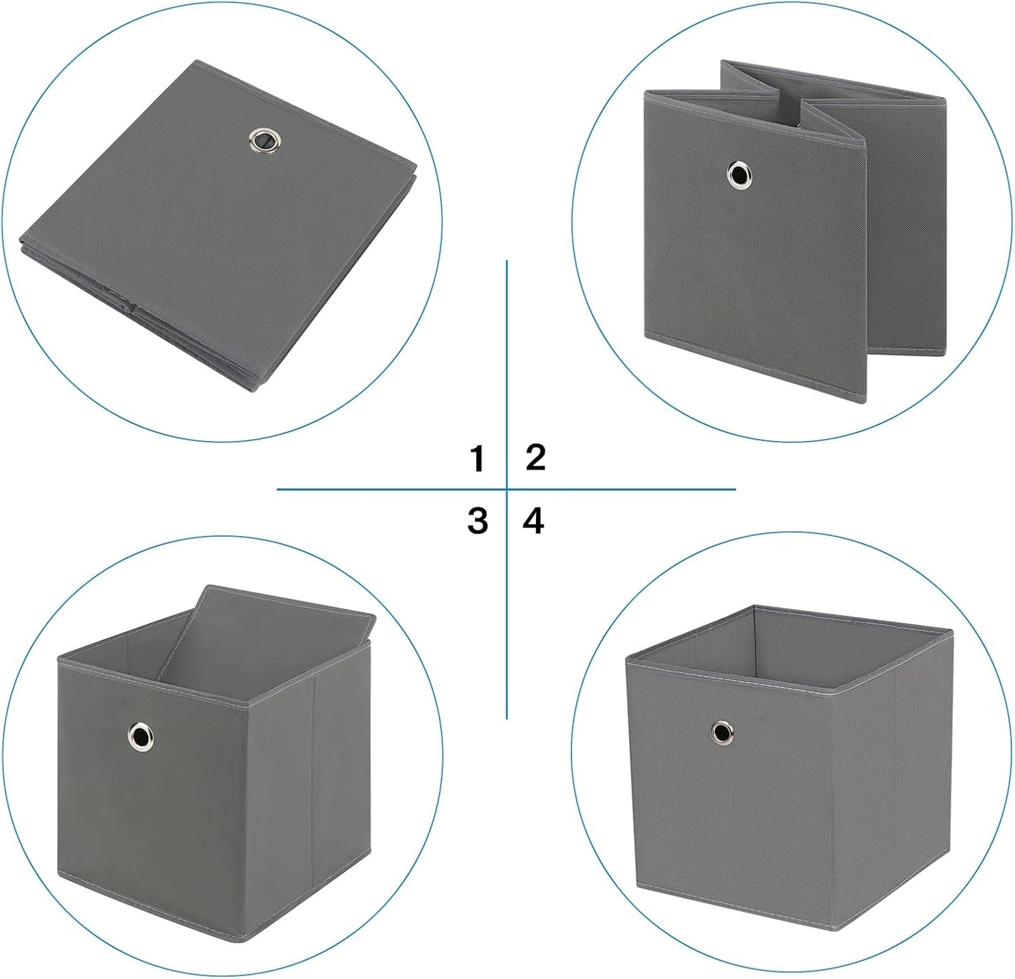 Skiennix Fabric Storage Cubes - 11 Inch Foldable Cloth Bins with Handles for Closet & Nursery | Grey