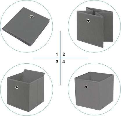 Skiennix Fabric Storage Cubes - 11 Inch Foldable Cloth Bins with Handles for Closet & Nursery | Grey