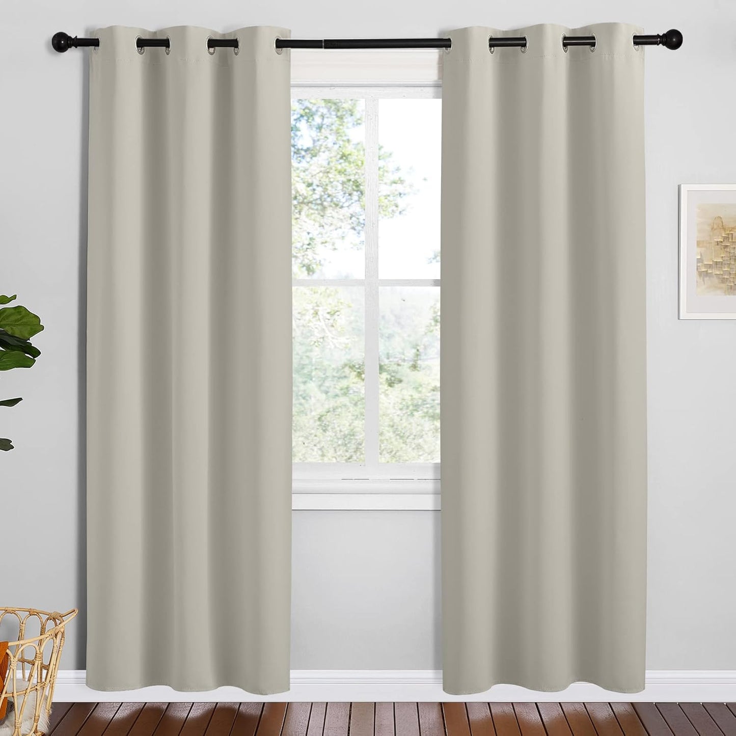 NICETOWN Kitchen Curtains - 78 Inches Long, Thermal Insulated Grommet Draperies, Natural Color, 2 Panels, 42 Inches Wide