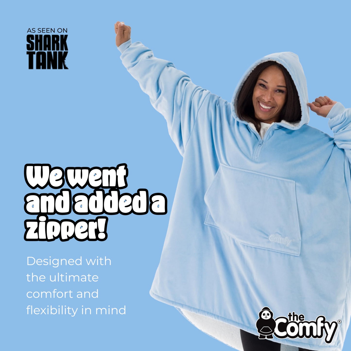 THE COMFY Original Quarter-Zip | Floor Length Sherpa Lined Microfiber Fleece Wearable Blanket, Oversized Design with Hood and Pocket, From Shark Tank, for Women & Men, Warm and Cozy Gifts