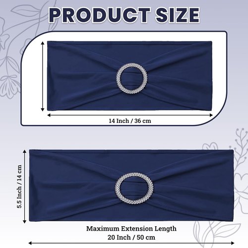 MDS Spandex Chair Sashes - Universal Fit Elastic Stretch Bands with Buckle Slider Bow | Navy Blue - Pack of 250
