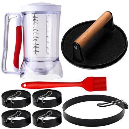 8-Piece Griddle Breakfast Kit for Blackstone - Complete Set of Griddle Accessories,Pancake Batter Dispenser, Bacon Press,Egg Rings and Basting Brush Included