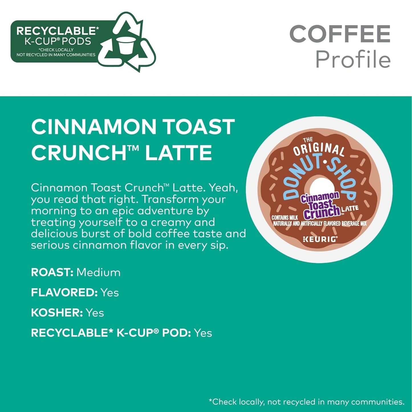 Original Donut Shop Cinnamon Toast Crunch Latte K-Cup Pods - One-Step Brewing, 60 Count
