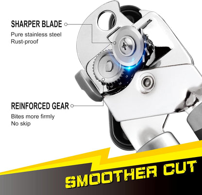 PrinChef Manual Can Opener - Smooth Edge Design for Seniors | Comfortable Grip & Reinforced Gear, Black