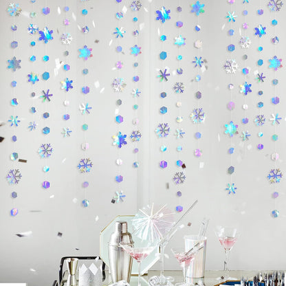 Skiennix Holographic Snowflake Decorations - Iridescent 13-Inch Hanging Garland for Holiday Parties