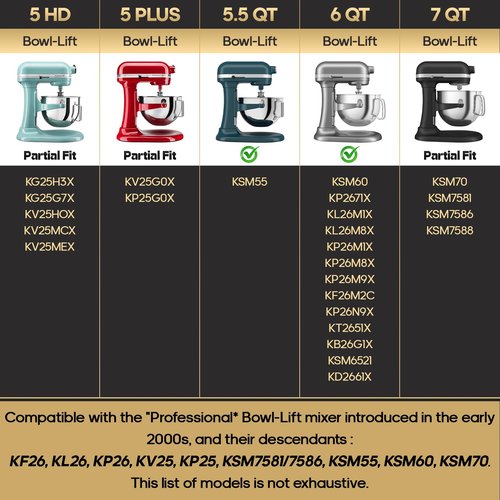 HOZODO Stainless Steel Bowl for KitchenAid 6QT Bowl-Lift Mixers | 6-Quart Replacement with Handle, Compatible with Attachments & Stand Mixer Accessories