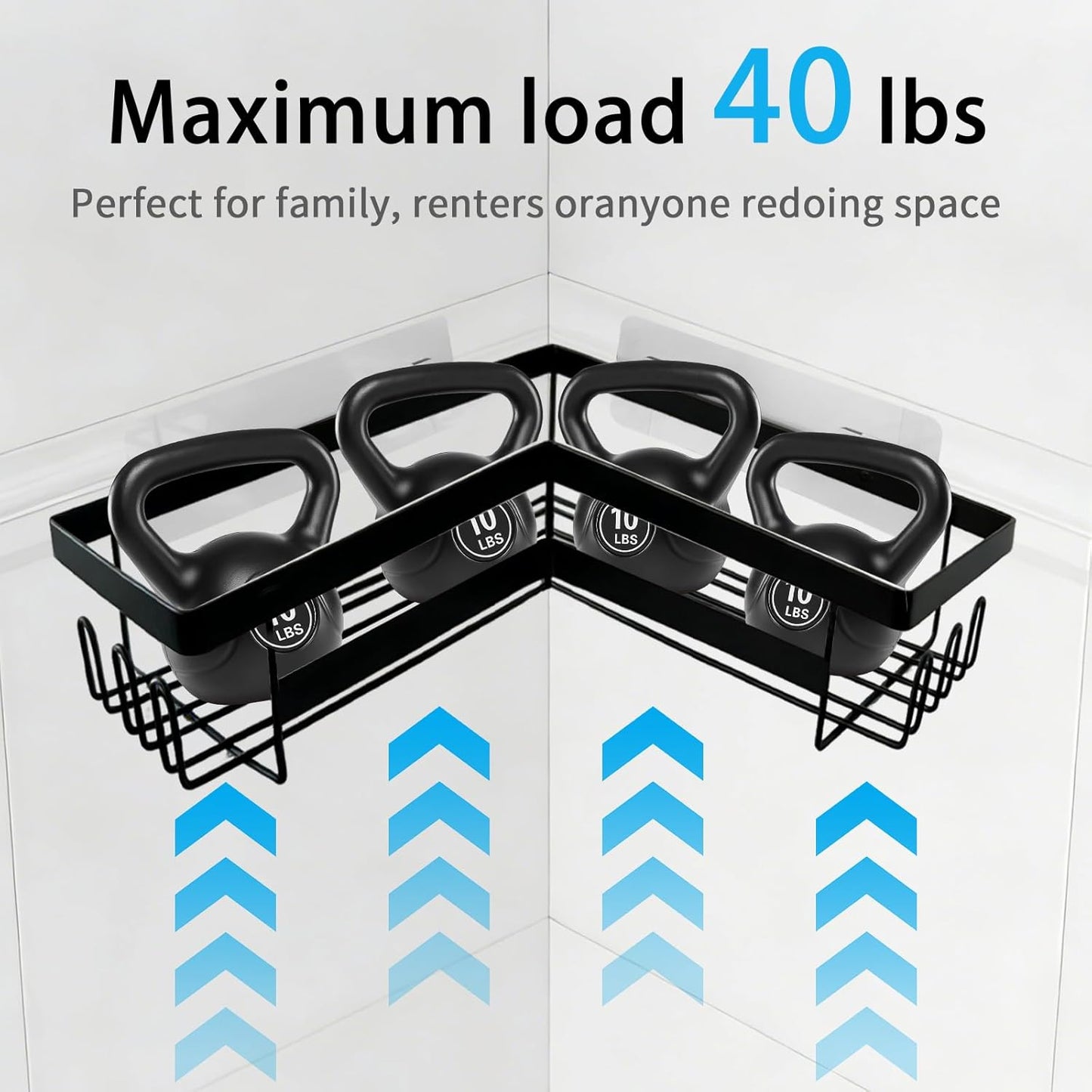 Skiennix Corner Shower Caddy - 3 Pack Rustproof Stainless Steel Organizers | No-Drill Adhesive Shelves, Black